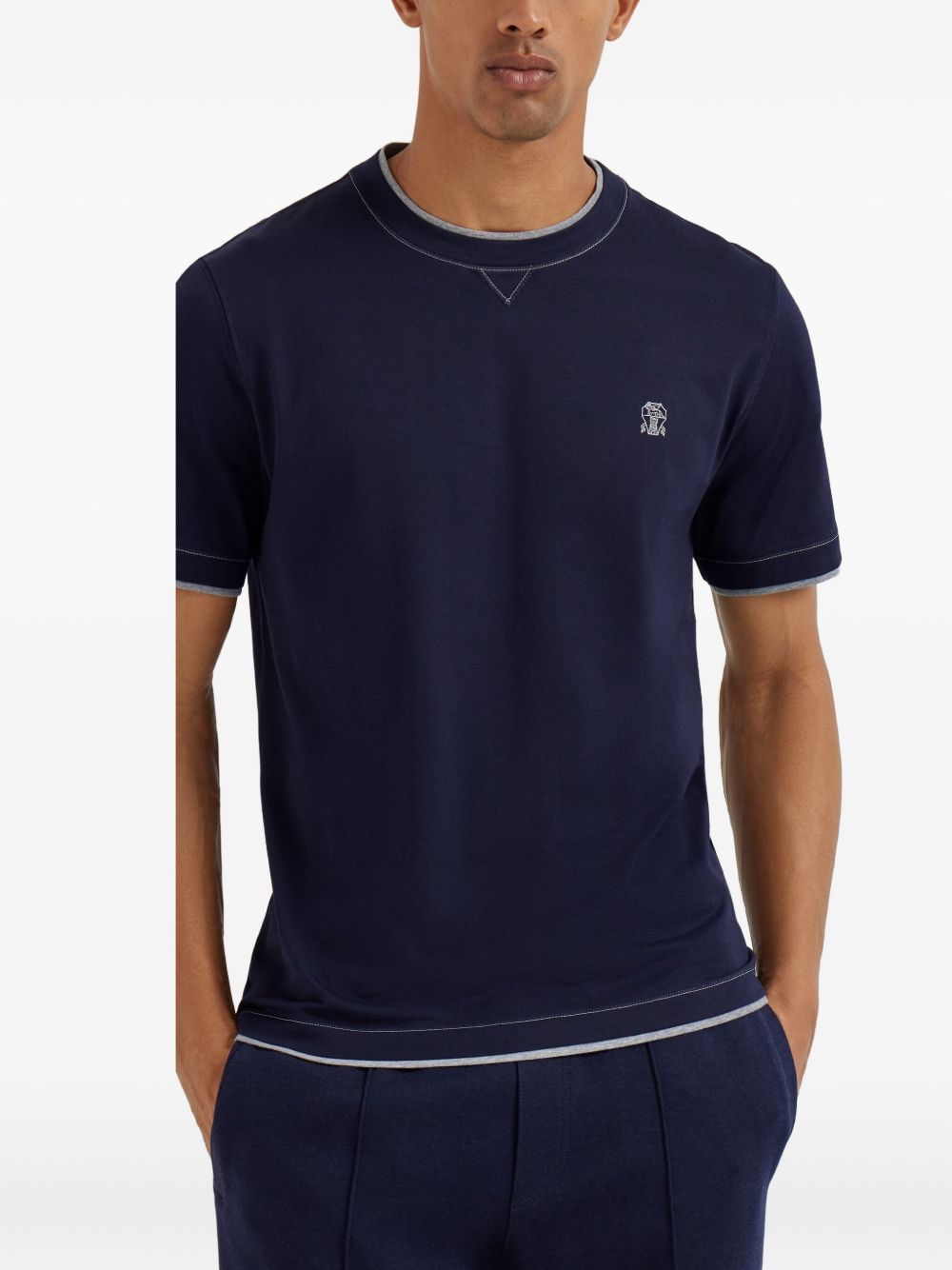 BRUNELLO CUCINELLI Contrasting Neckline Logo Cotton T-Shirt