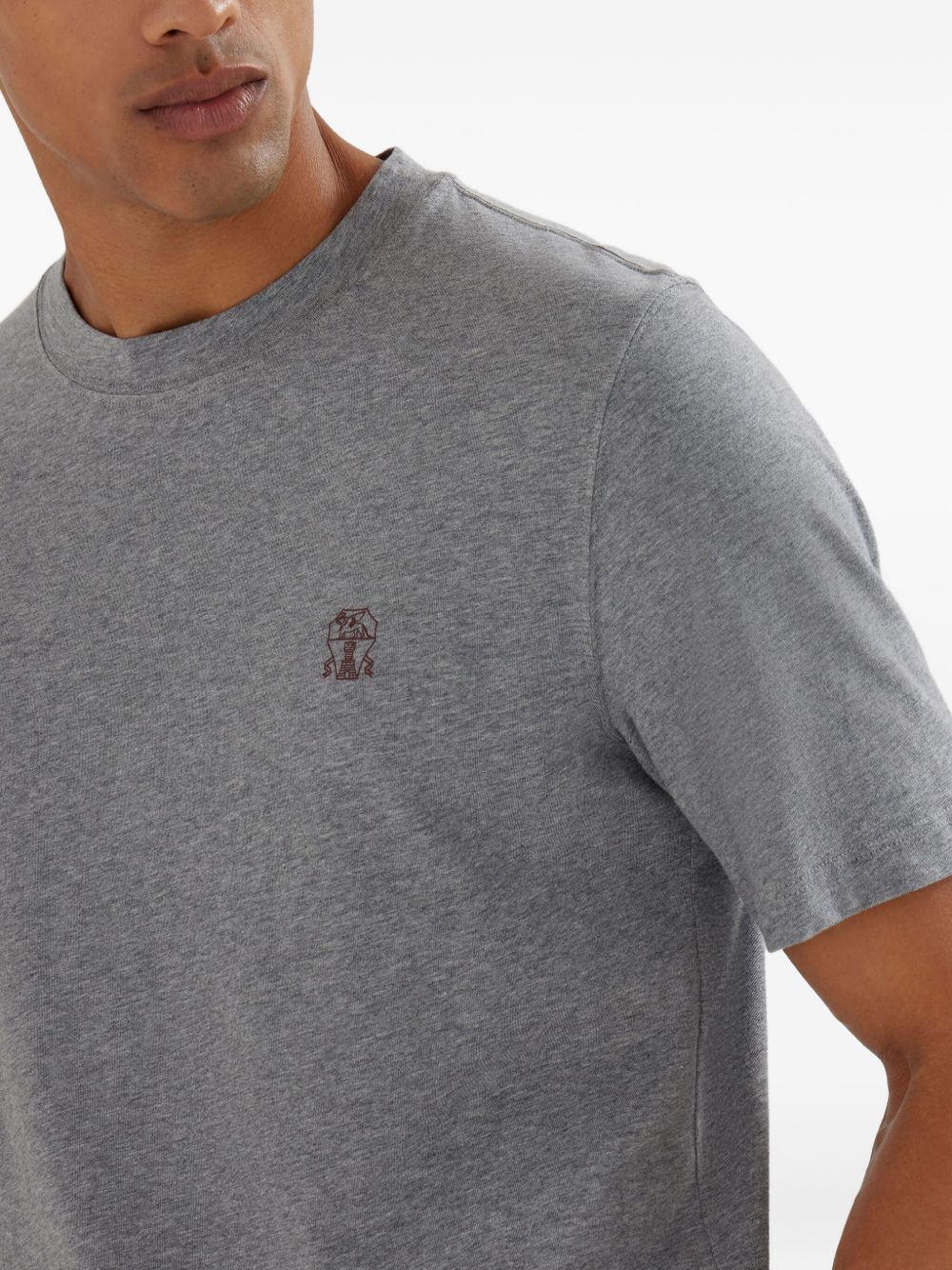 BRUNELLO CUCINELLI Embroidered Logo Cotton Crew Neck T-Shirt