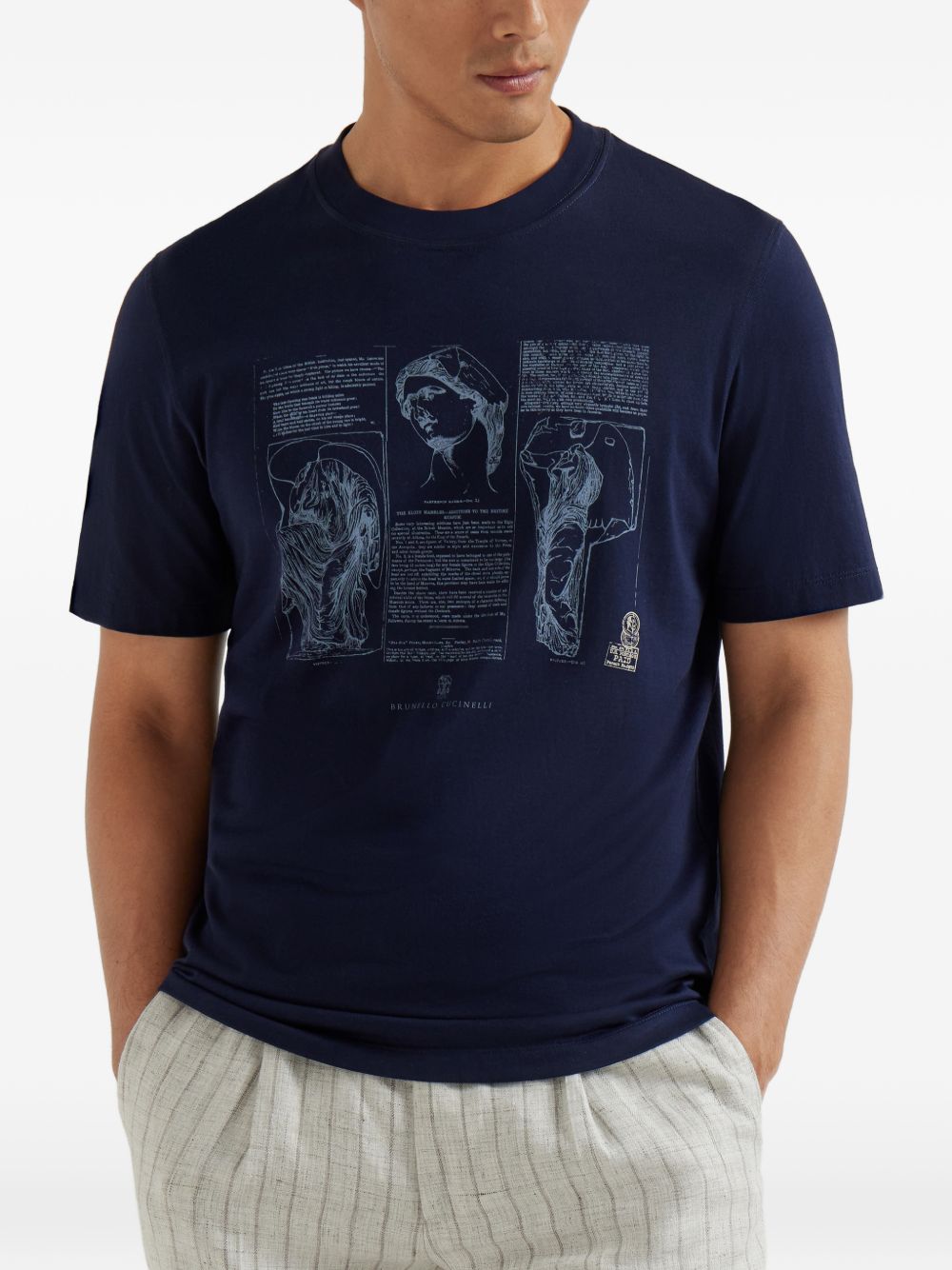 BRUNELLO CUCINELLI Printed Cotton Crew Neck T-Shirt for Men