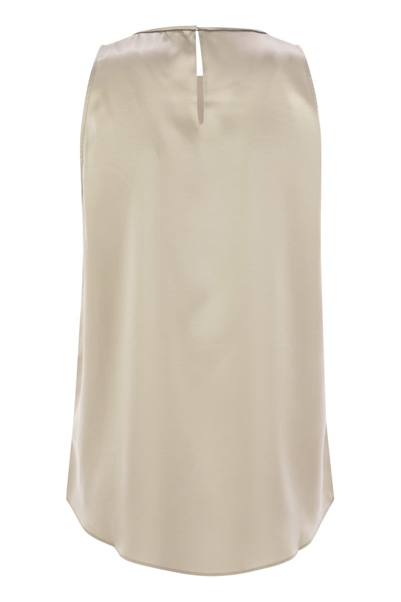 BRUNELLO CUCINELLI Stretch Silk Satin Top with Jewelry Detail