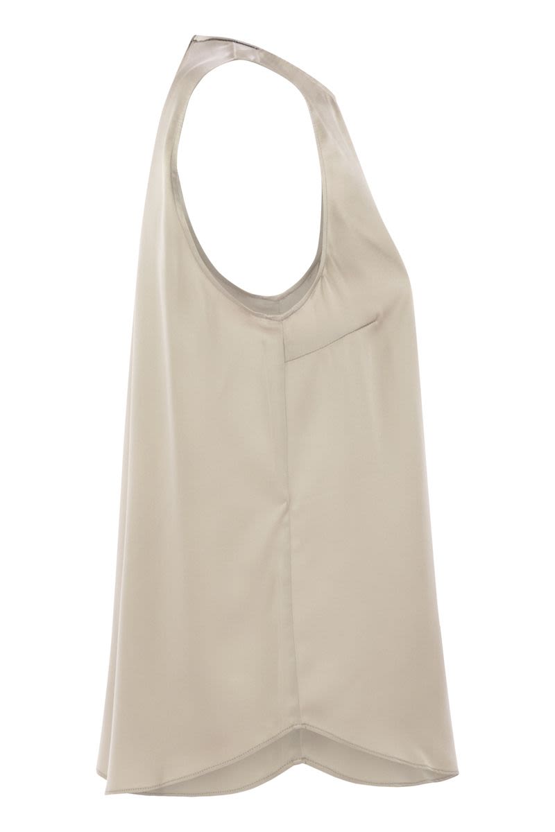 BRUNELLO CUCINELLI Stretch Silk Satin Top with Jewelry Detail