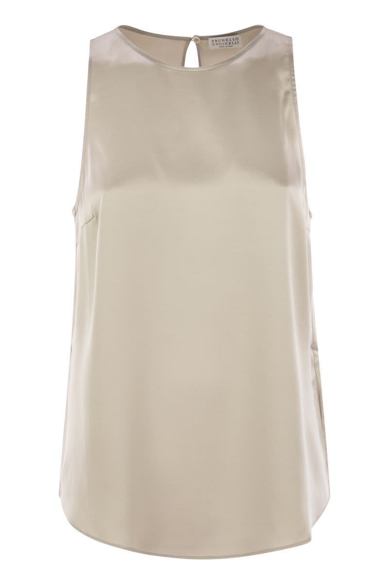 BRUNELLO CUCINELLI Stretch Silk Satin Top with Jewelry Detail