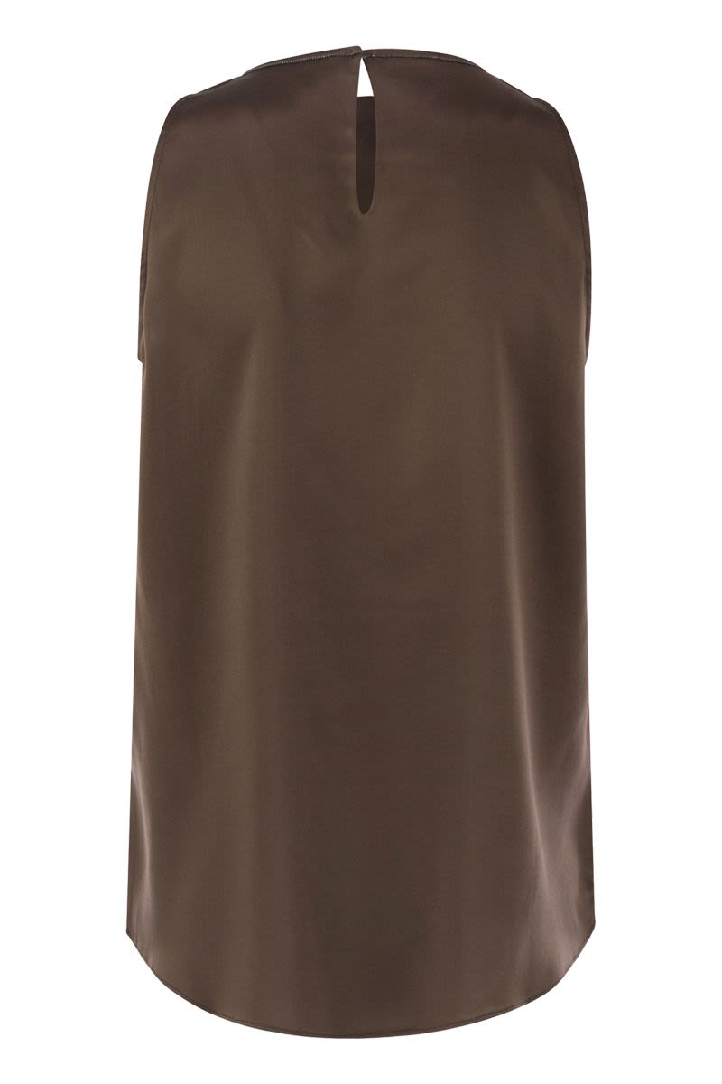 BRUNELLO CUCINELLI Stretch Silk Satin Top with Jewel Detail
