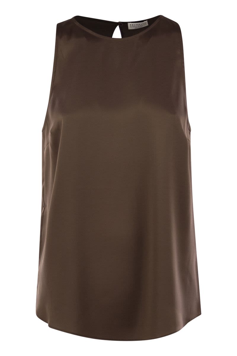 BRUNELLO CUCINELLI Stretch Silk Satin Top with Jewel Detail