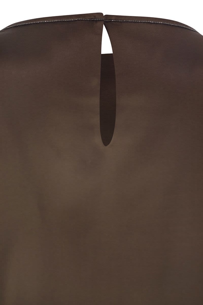 BRUNELLO CUCINELLI Stretch Silk Satin Top with Jewel Detail