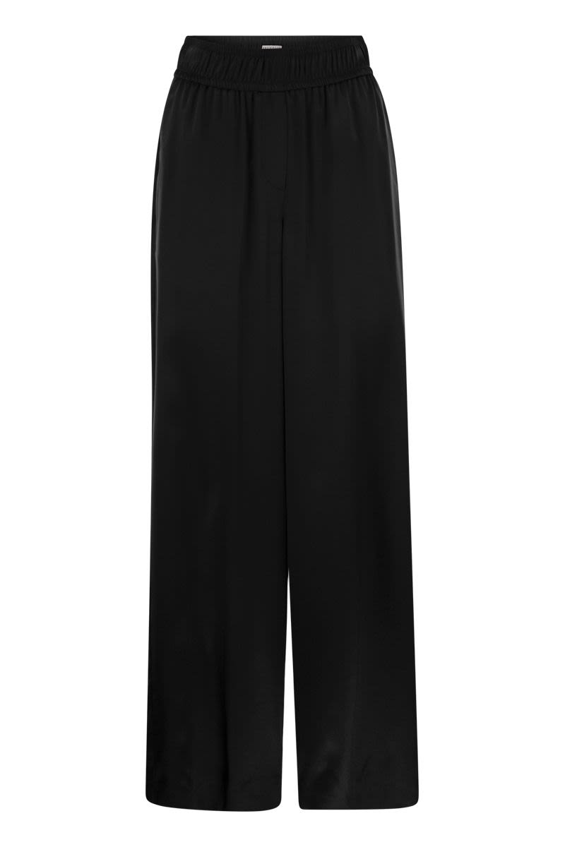 BRUNELLO CUCINELLI Elegant Track Trousers in Stretch Silk Satin