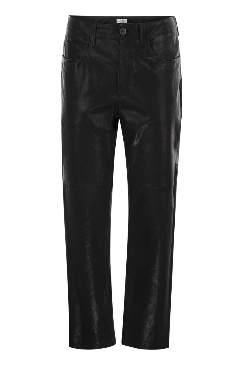 BRUNELLO CUCINELLI Wide Five-Pocket Trousers in Smooth Nappa Leather