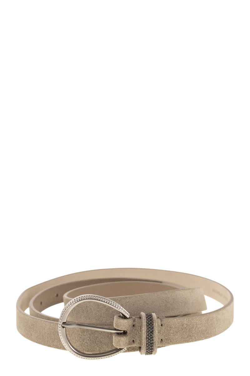 BRUNELLO CUCINELLI Suede Calfskin Belt with Large Buckle