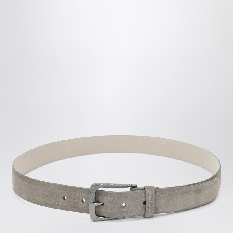 BRUNELLO CUCINELLI Suede Leather Belt with Adjustable Length and Gunmetal Buckle