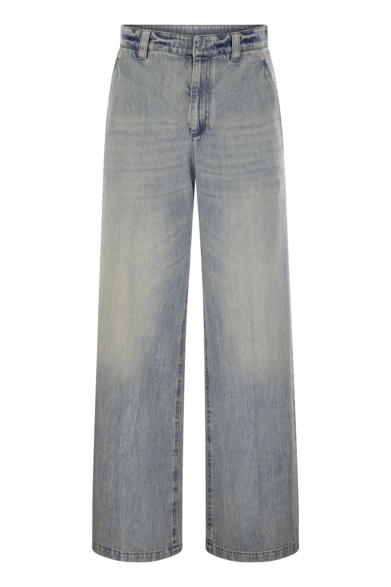 BRUNELLO CUCINELLI Soft Denim Low-Slung Trousers with Adjustable Waistband and Jewel Detail