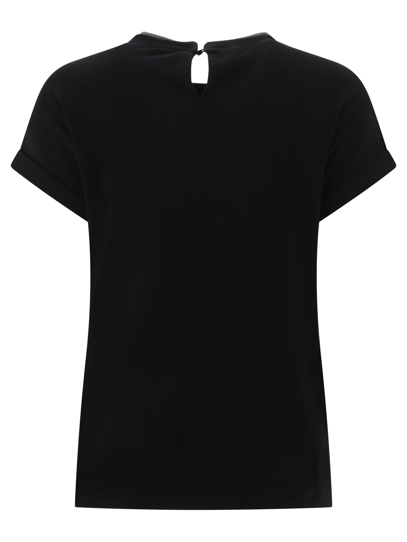 BRUNELLO CUCINELLI Cotton Round Neck Mini T-Shirt with Keyhole Detail