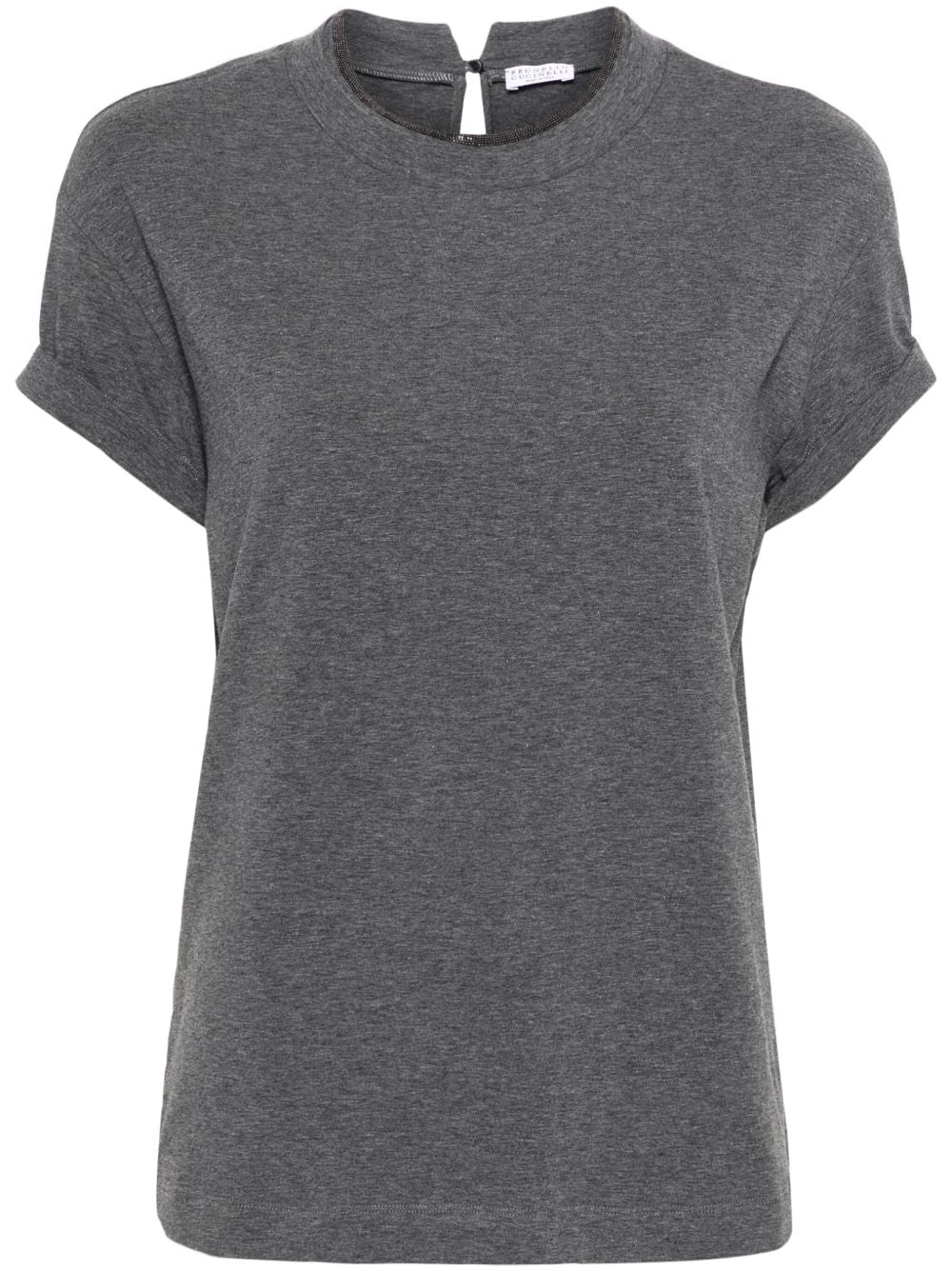 BRUNELLO CUCINELLI Soft Stretch-Cotton T-Shirt with Bead Detailing and Keyhole Back - Medium Size