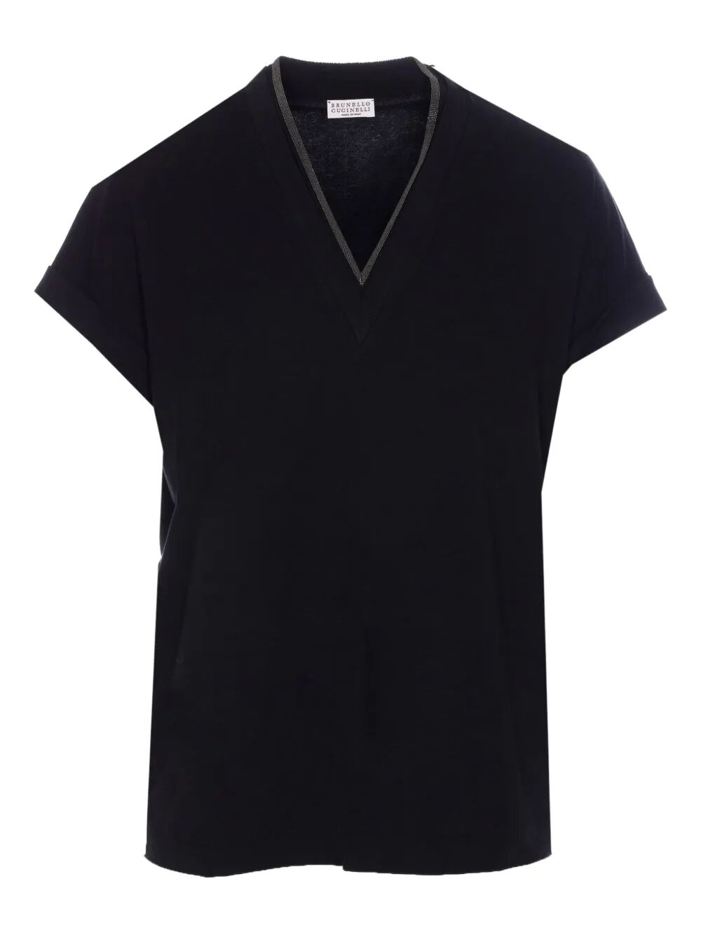 BRUNELLO CUCINELLI V-Neck Cotton T-Shirt with Monili Trim for Women