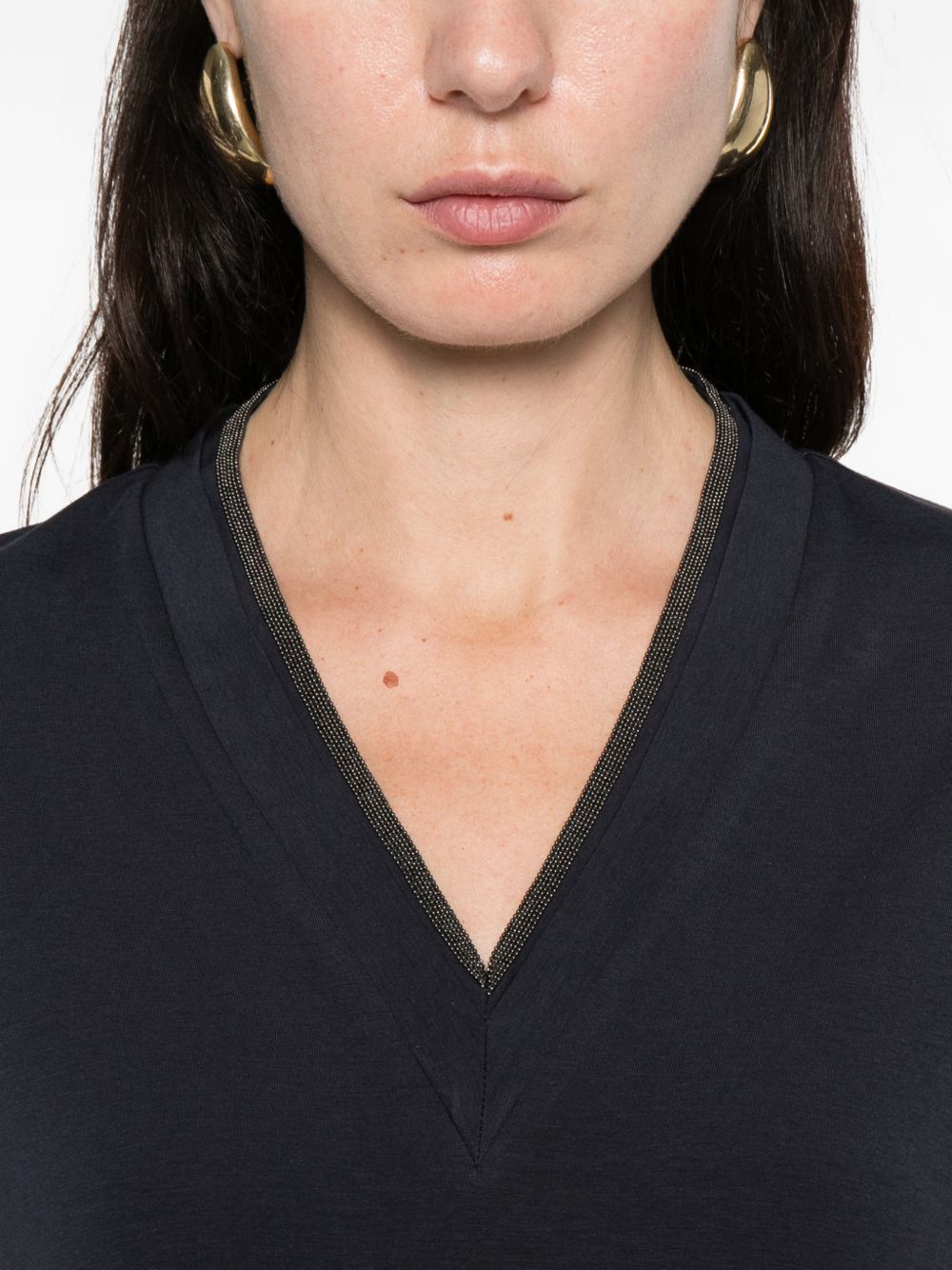 BRUNELLO CUCINELLI V-Neck Turn-Up Cuff T-Shirt for Women