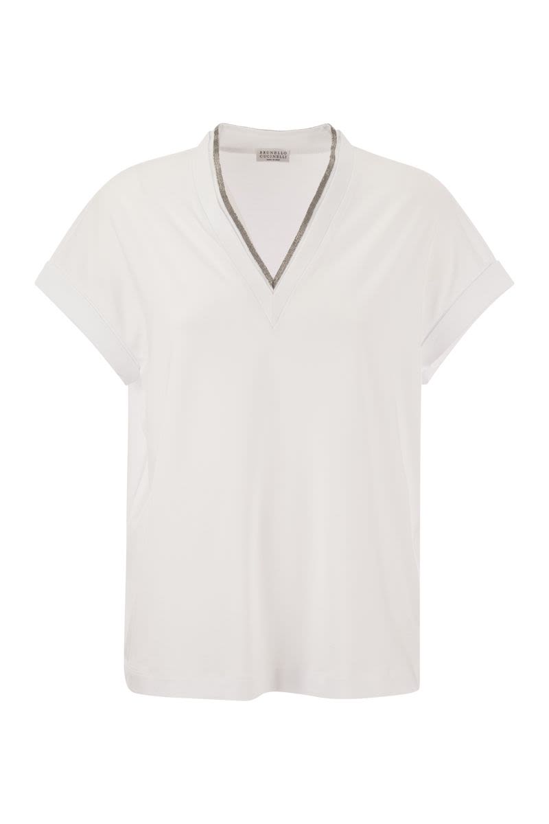 BRUNELLO CUCINELLI Silvery Trim V-Neck Tee
