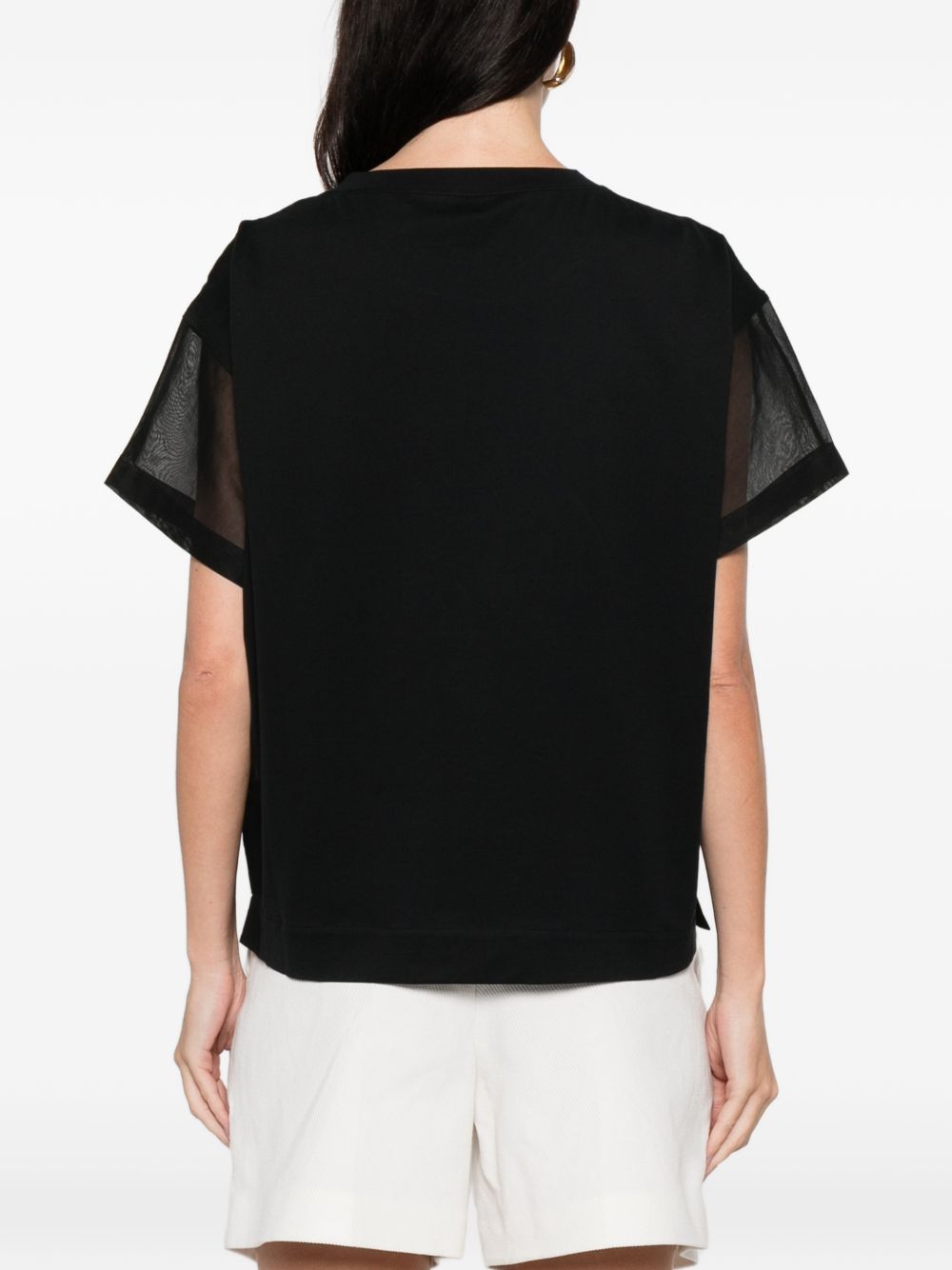 BRUNELLO CUCINELLI Cotton T-Shirt with Semi-Sheer Panels - Round Neck, Short Sleeves