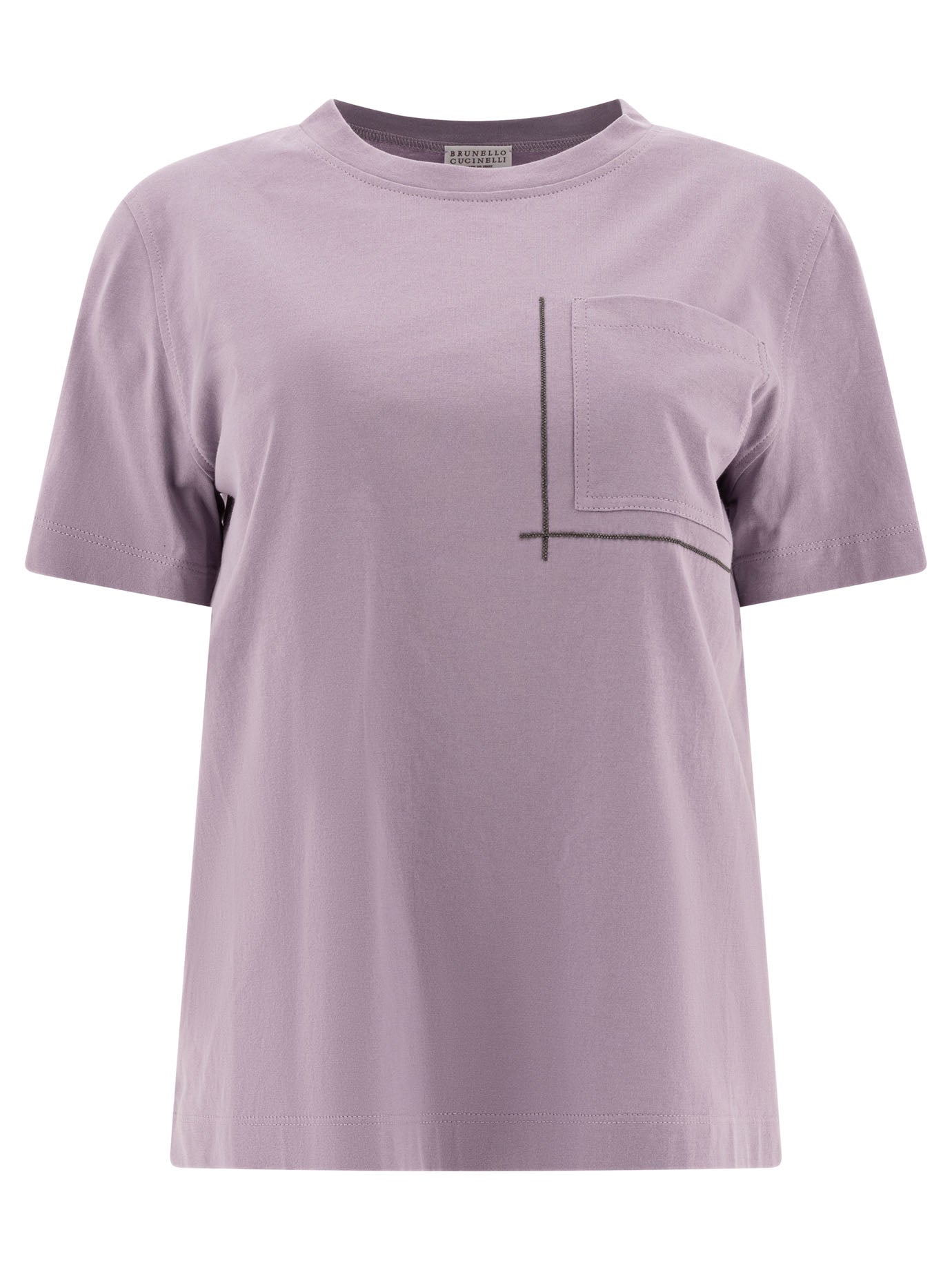 BRUNELLO CUCINELLI Women's Cotton T-Shirt with Shiny Pocket Detail