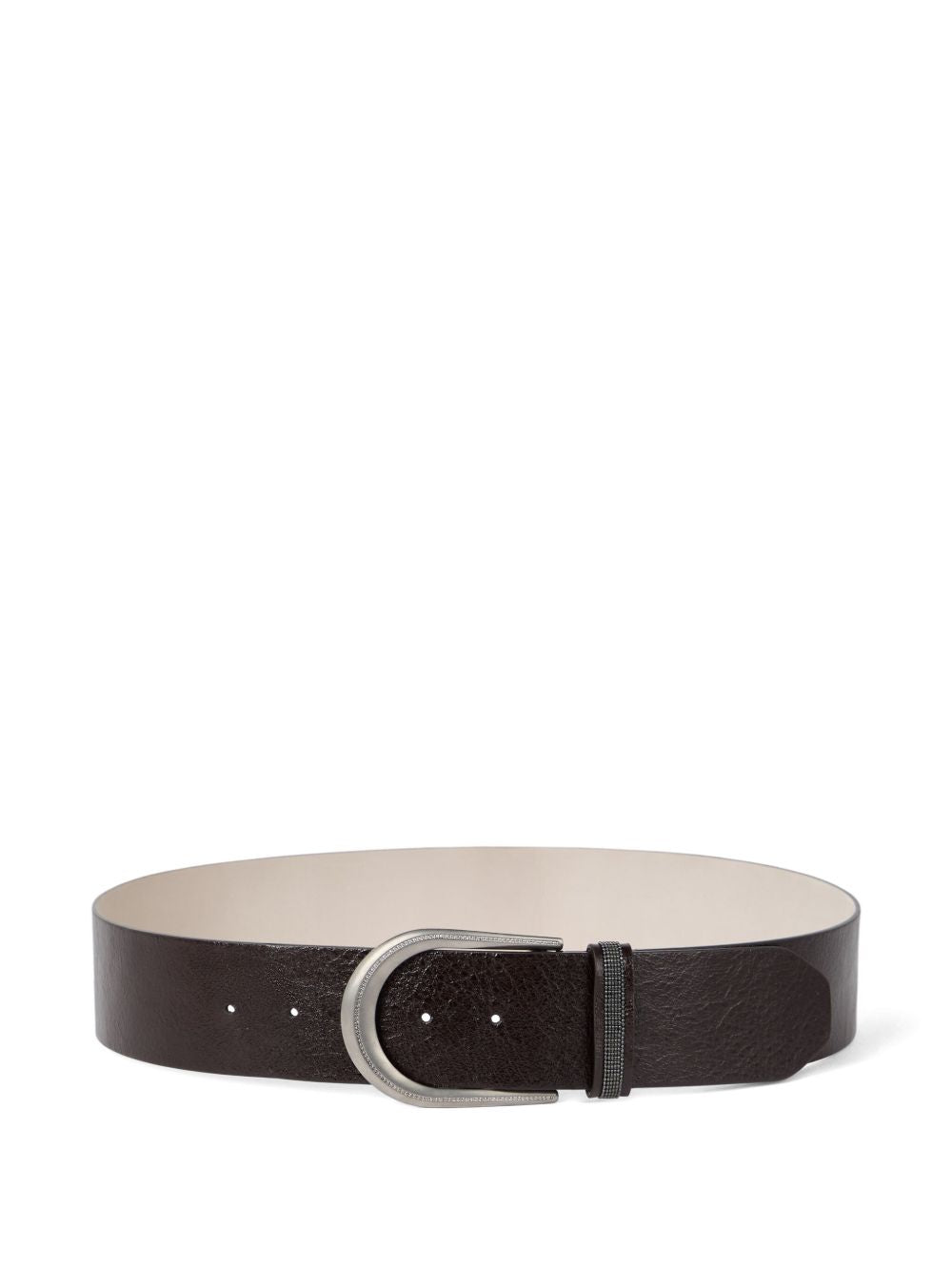 BRUNELLO CUCINELLI Leather Belt with Silver-Tone Buckle and Wide Strap