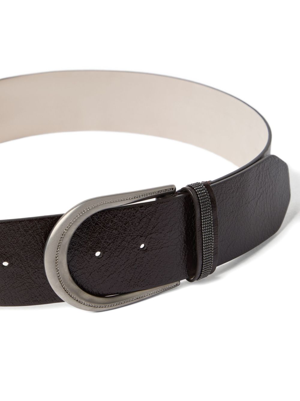 BRUNELLO CUCINELLI Leather Belt with Silver-Tone Buckle and Wide Strap