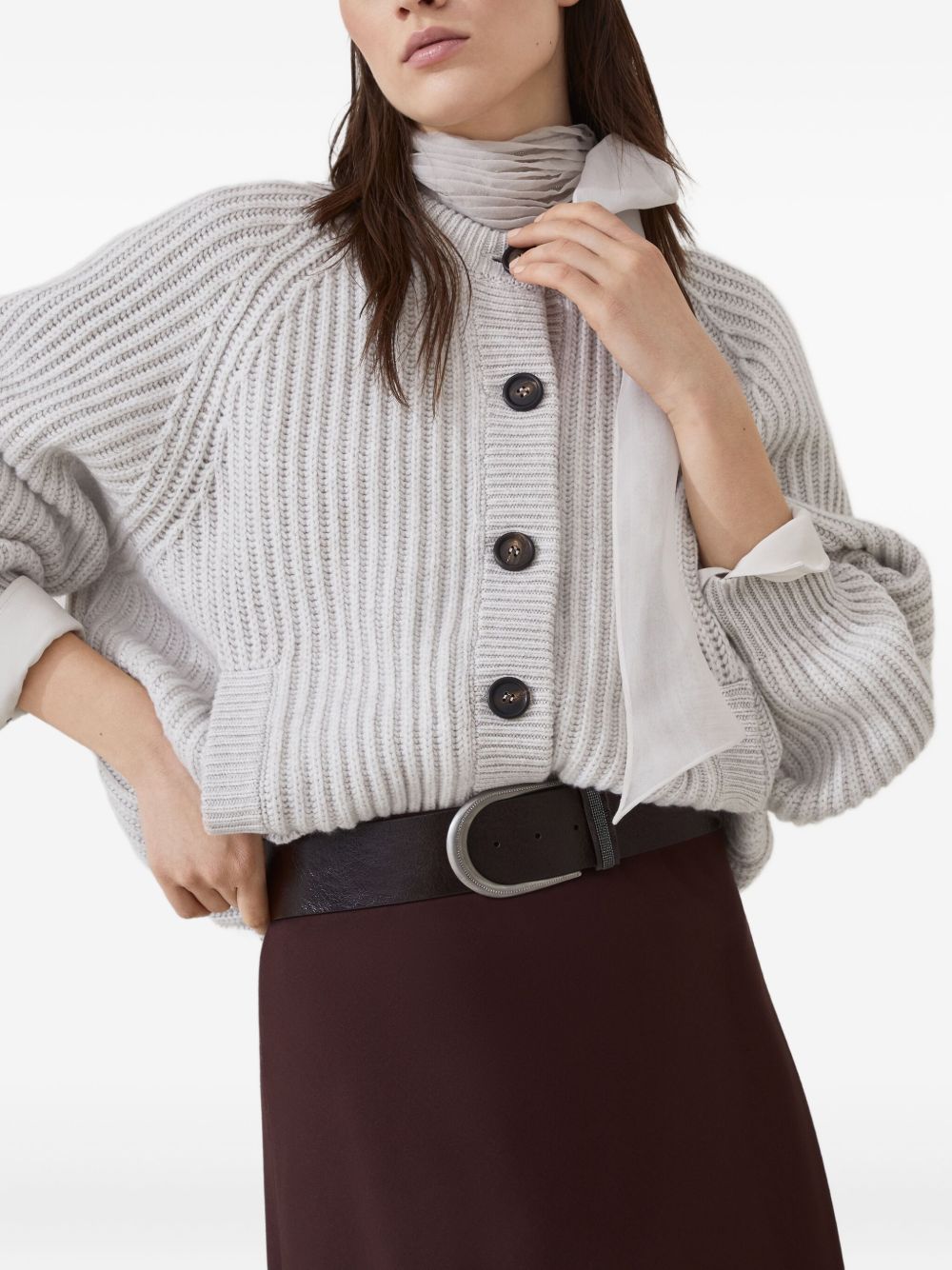 BRUNELLO CUCINELLI Leather Belt with Silver-Tone Buckle and Wide Strap