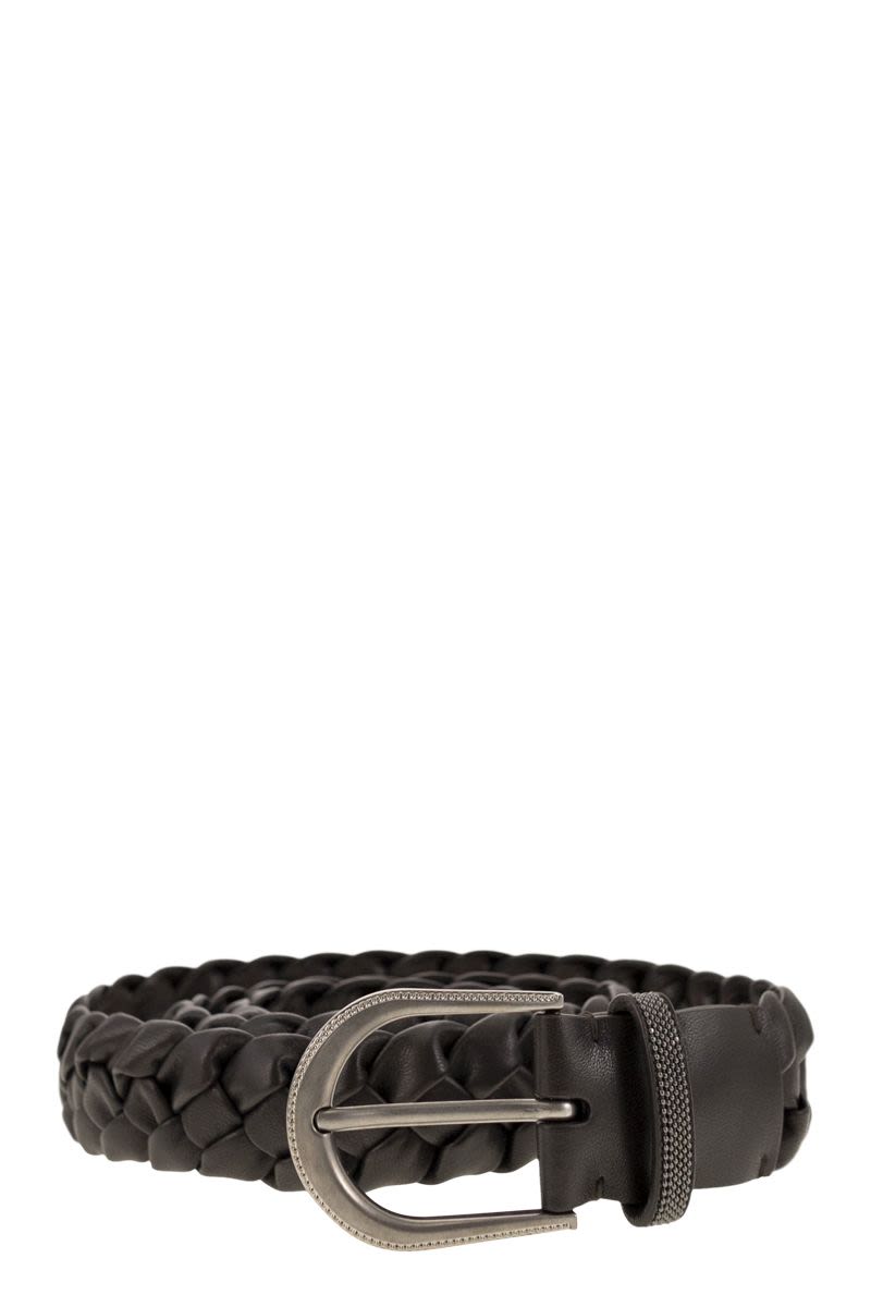 BRUNELLO CUCINELLI Braided Nappa Leather Belt with Jewellery Accents - 3.5 cm Height