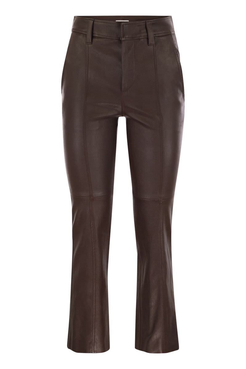 BRUNELLO CUCINELLI Stretch Nappa Leather Square Cigarette Trousers with Embellished Detail
