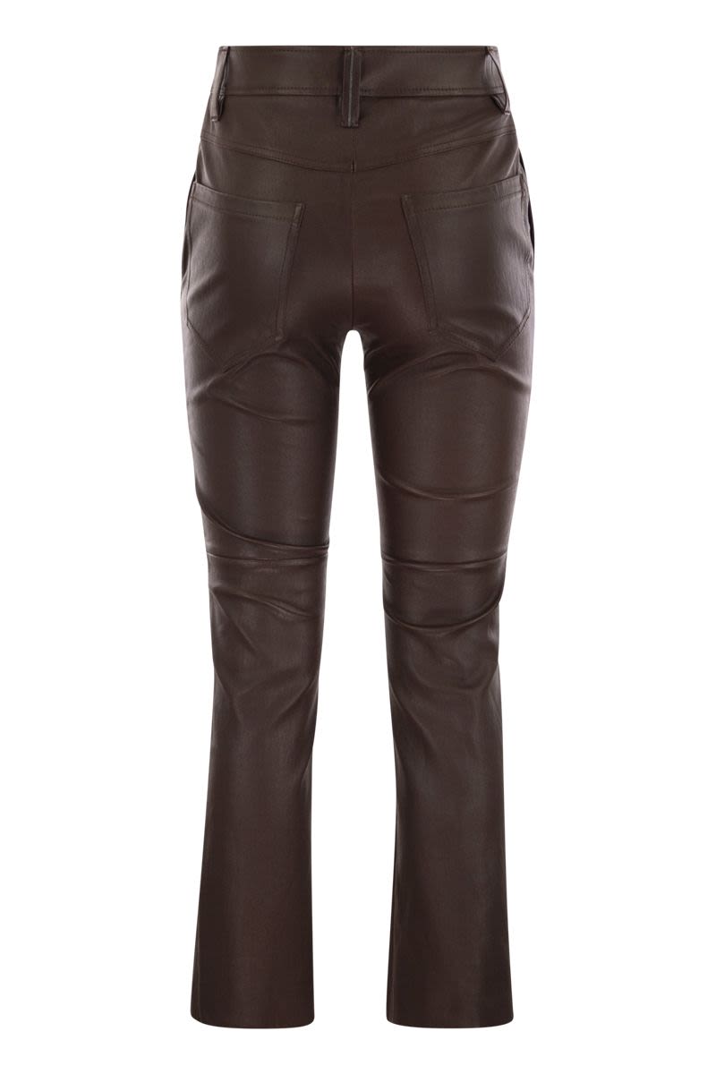 BRUNELLO CUCINELLI Stretch Nappa Leather Square Cigarette Trousers with Embellished Detail