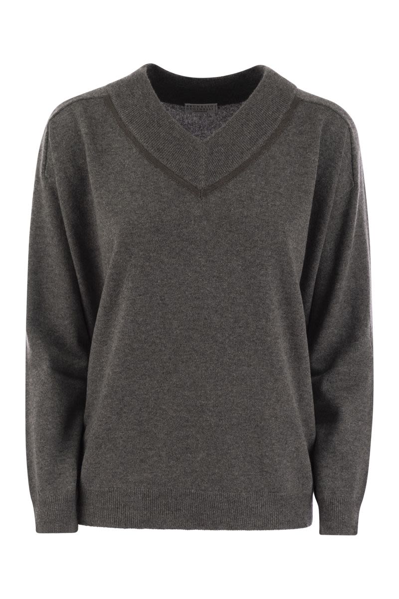 BRUNELLO CUCINELLI Cashmere Sweater with Shiny Neckline