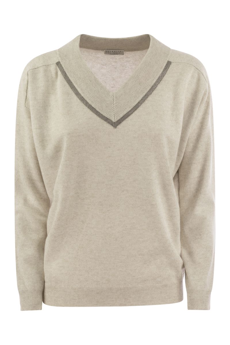 BRUNELLO CUCINELLI Cashmere V-Neck Sweater with Signature Detail - Women's