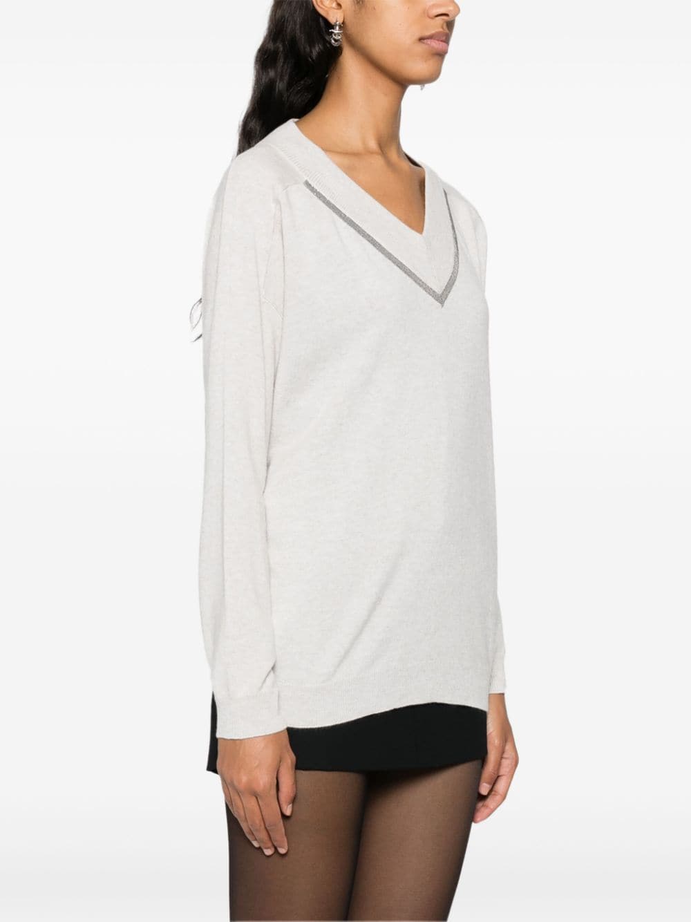 BRUNELLO CUCINELLI Cashmere V-Neck Sweater with Signature Detail - Women's