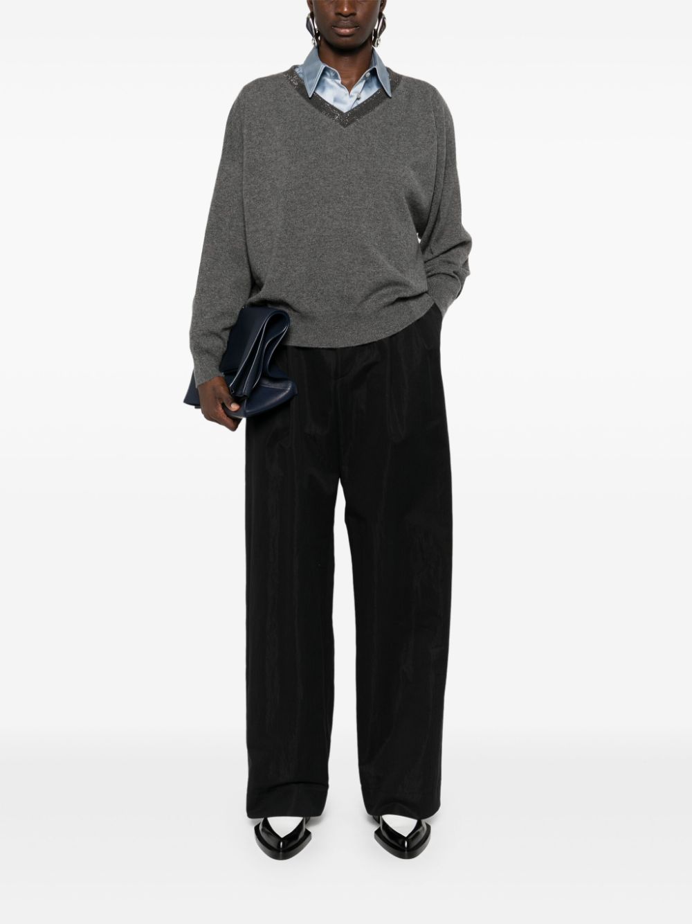 BRUNELLO CUCINELLI Cashmere V-Neck Sweater with Signature Detail - Women's