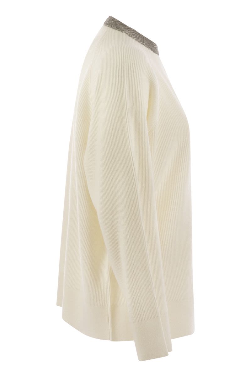 BRUNELLO CUCINELLI Ribbed Cashmere Sweater with Necklace