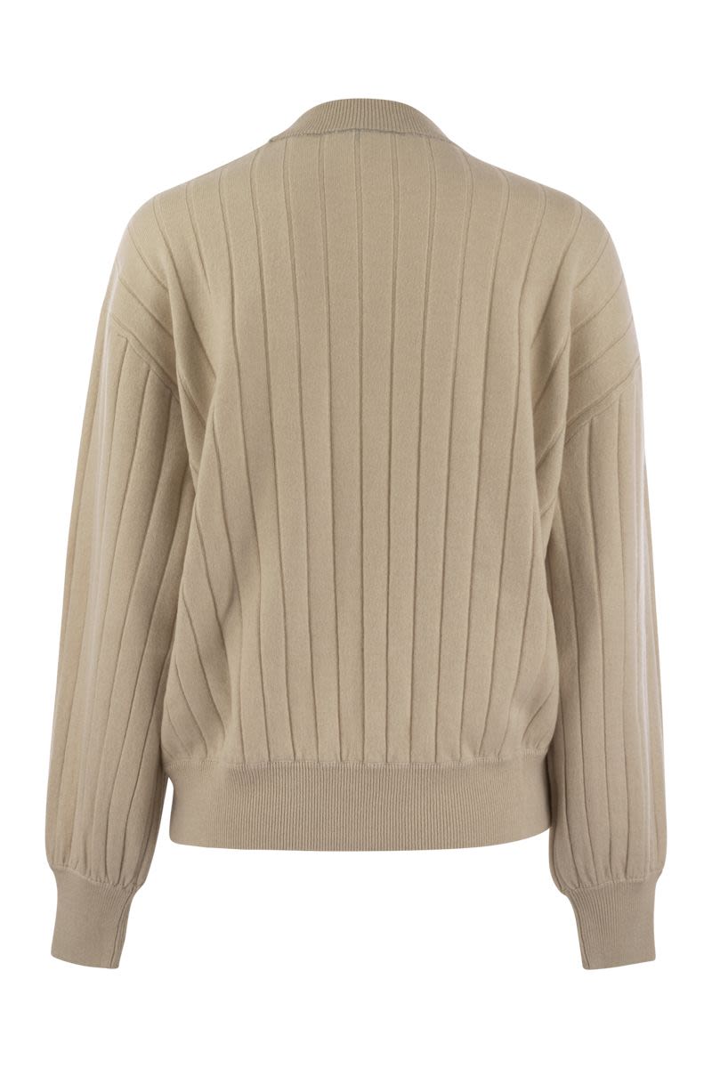 BRUNELLO CUCINELLI Cashmere V-Neck Sweater with Luminous Neckline Decoration