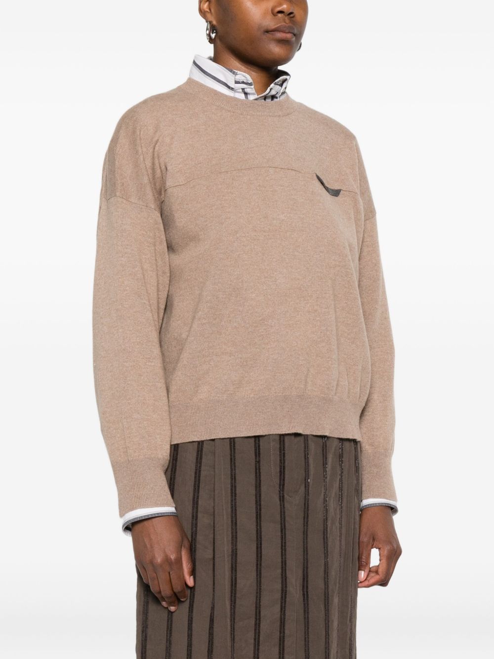 BRUNELLO CUCINELLI Cashmere Crewneck Sweater with Faux-Pocket Detail - FW25