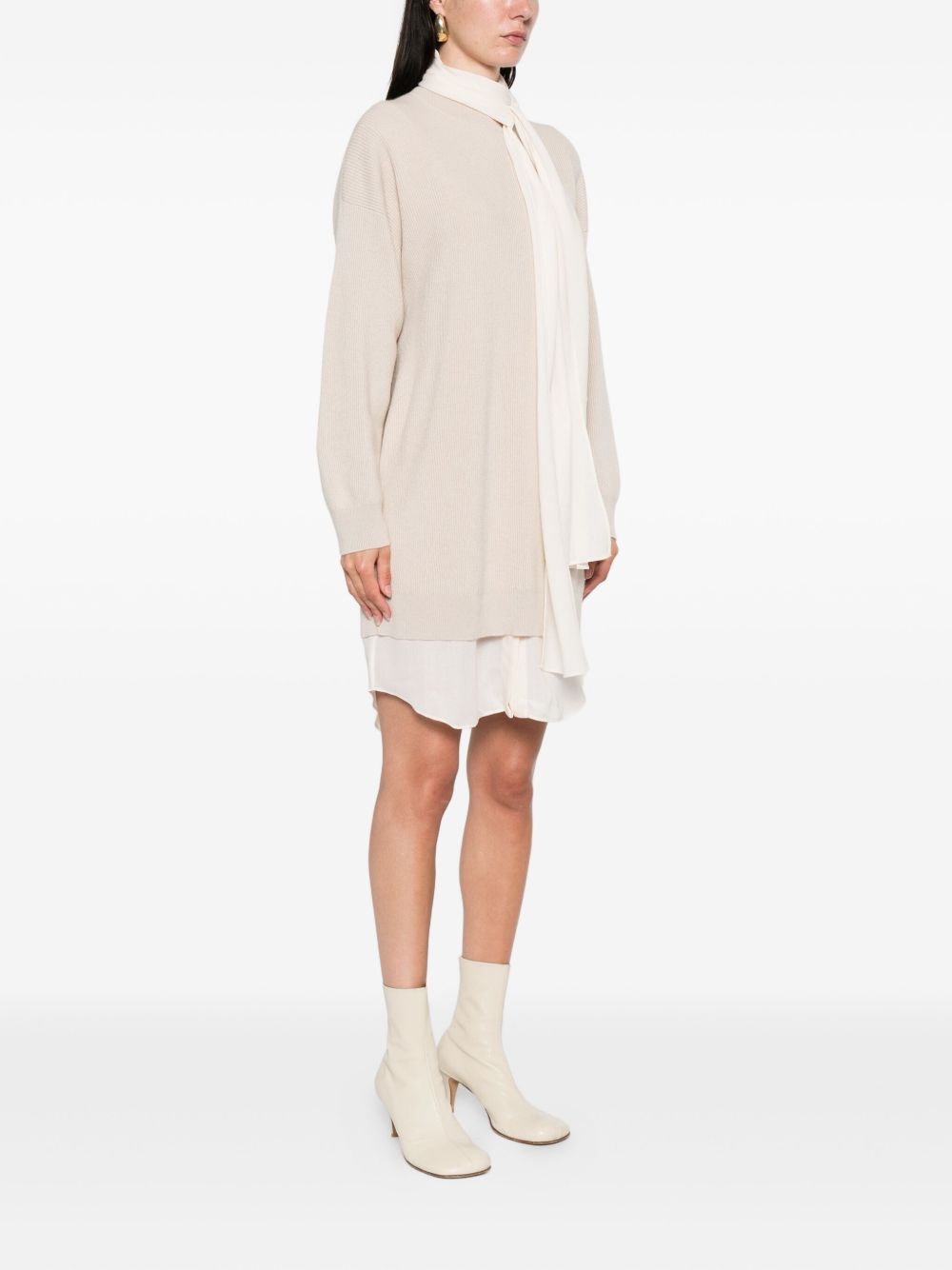 BRUNELLO CUCINELLI Cashmere Mini Dress with High Neck and Long Sleeves