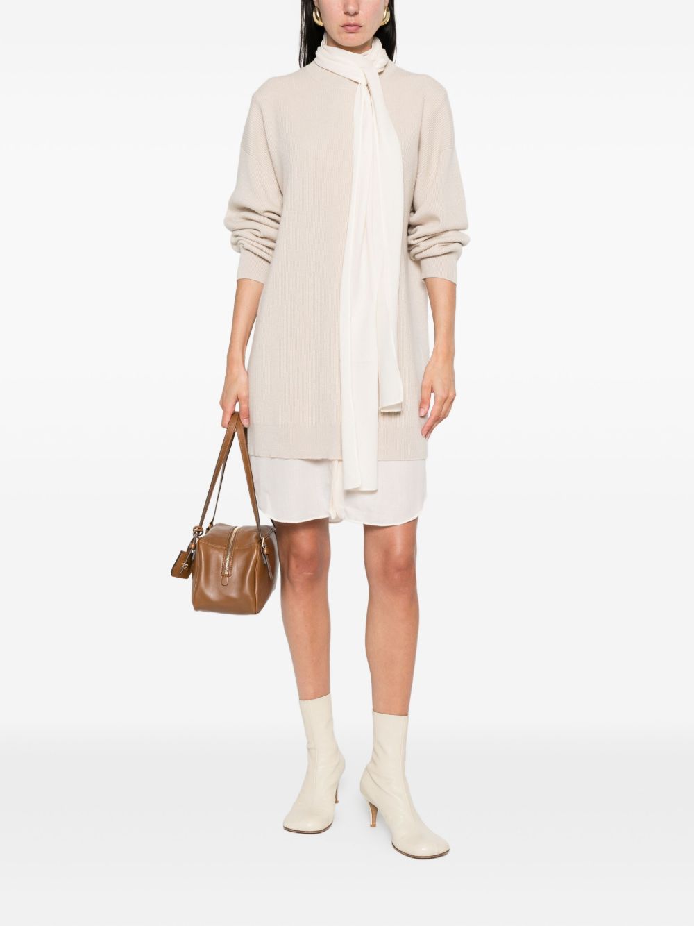 BRUNELLO CUCINELLI Cashmere Mini Dress with High Neck and Long Sleeves