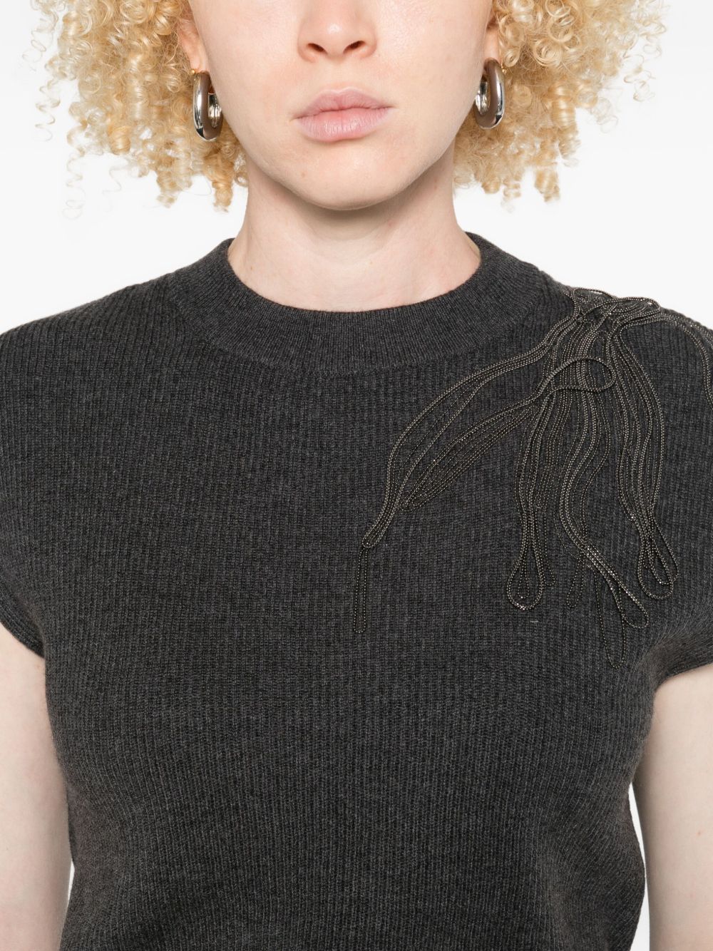 BRUNELLO CUCINELLI Cashmere Ribbed Tank Top with Shoulder Embellishment