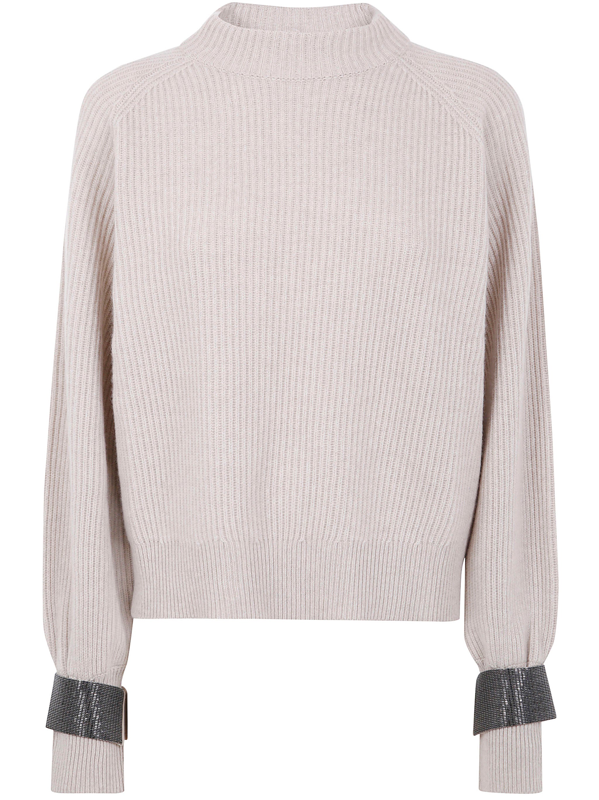 BRUNELLO CUCINELLI Ribbed Knit Sweater with Embellished Cuffs