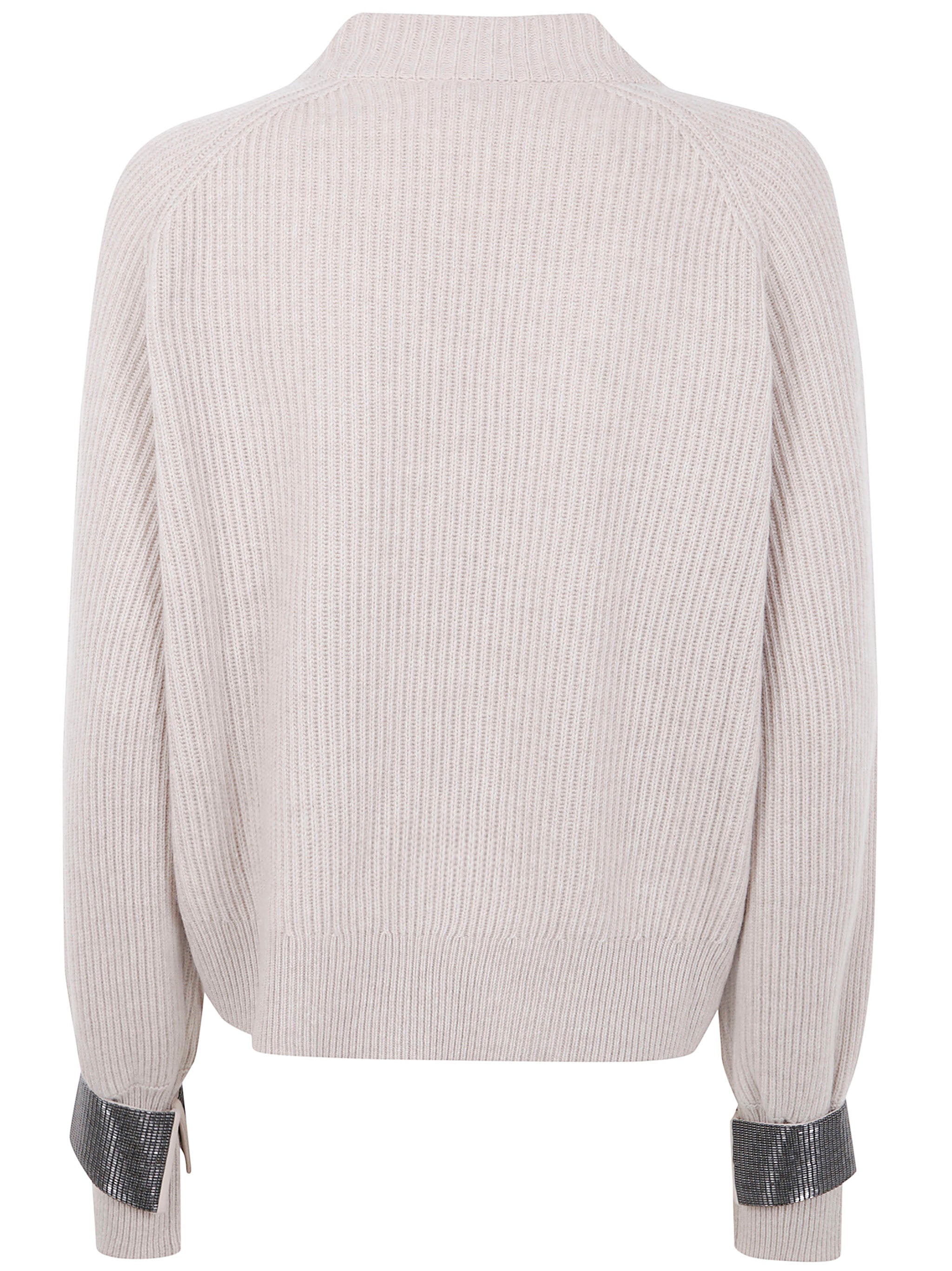 BRUNELLO CUCINELLI Ribbed Knit Sweater with Embellished Cuffs