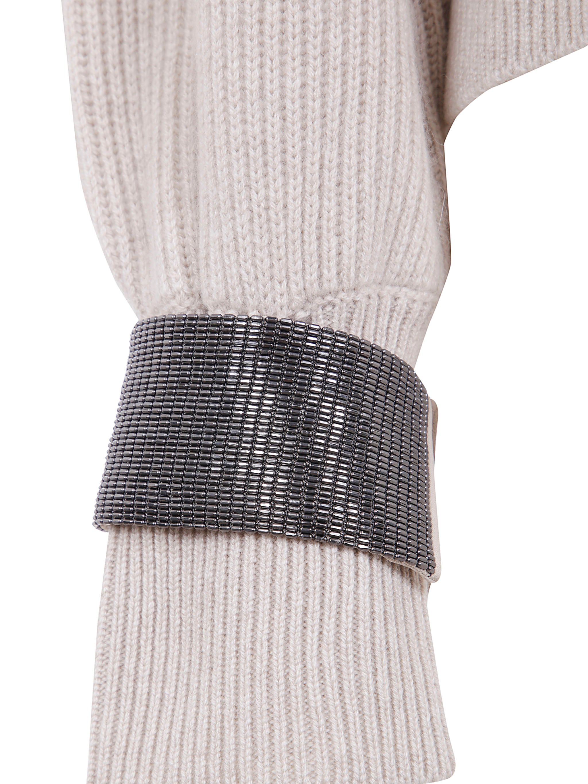 BRUNELLO CUCINELLI Ribbed Knit Sweater with Embellished Cuffs