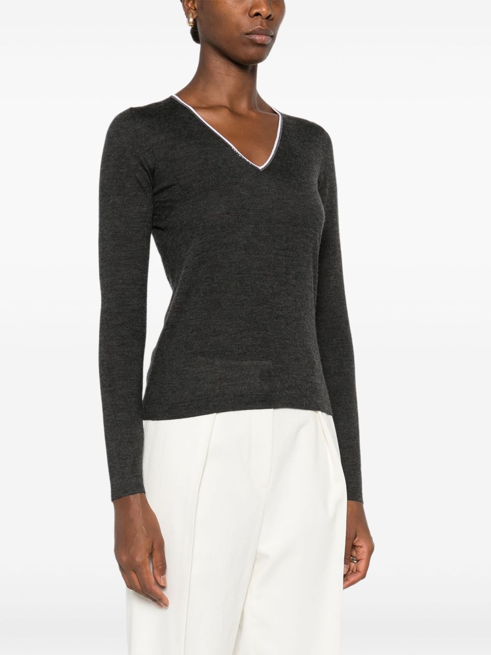BRUNELLO CUCINELLI V-Necked Cashmere and Silk Sweater for Women