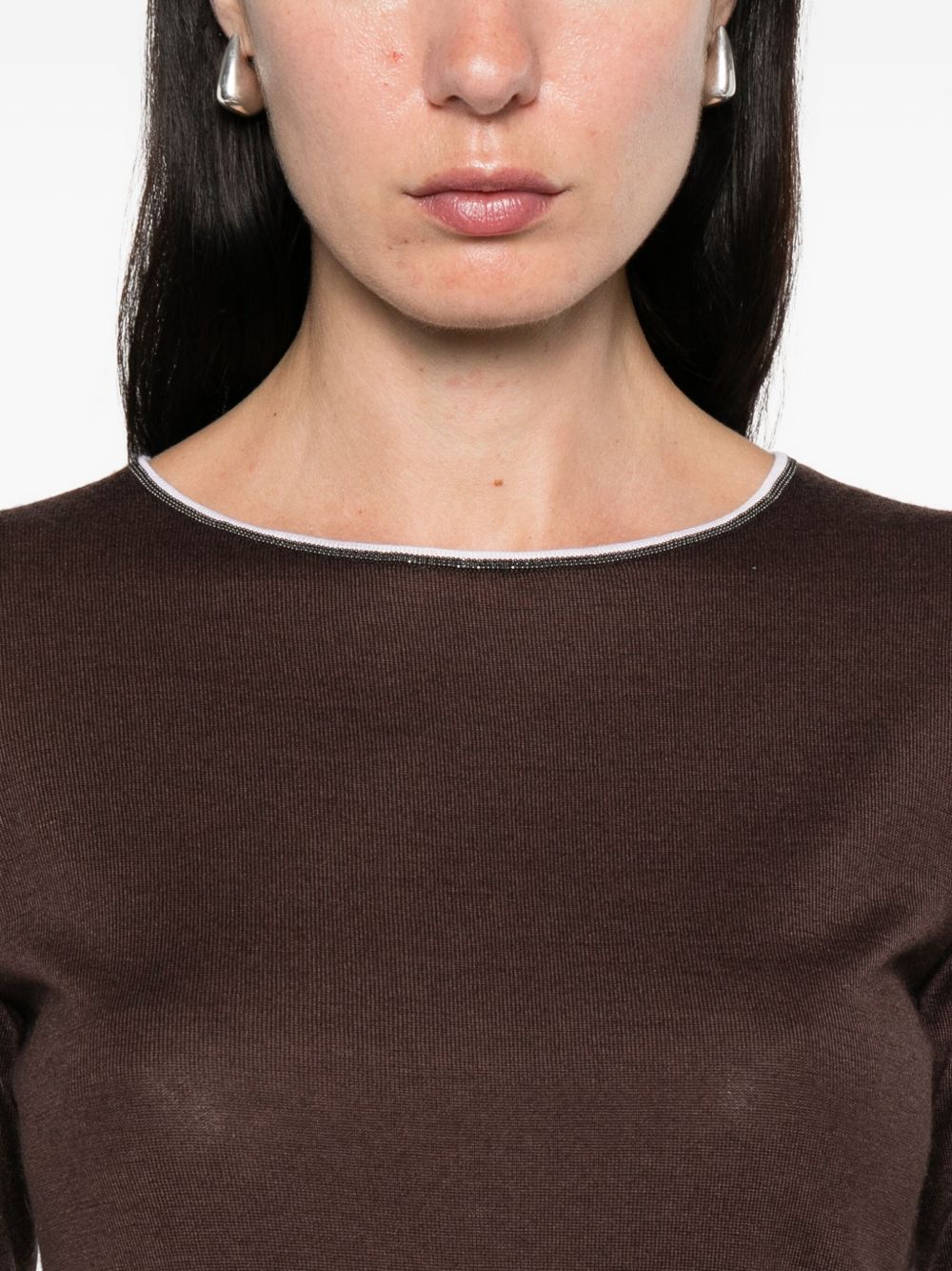 BRUNELLO CUCINELLI Cashmere and Silk Sweater with Contrast Collar