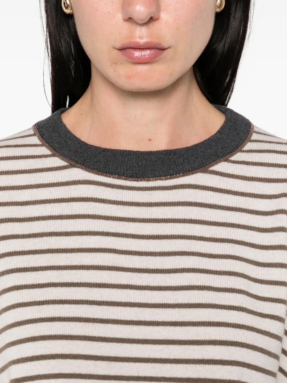 BRUNELLO CUCINELLI Women's Striped Pattern Crew Neck Sweater