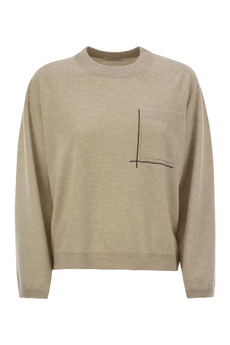 BRUNELLO CUCINELLI Women's Virgin Wool, Cashmere and Silk Sweater with Shiny Pocket Detail