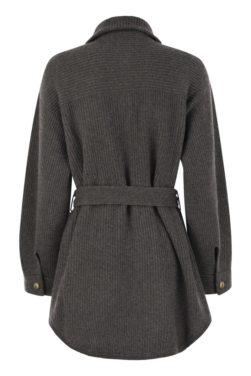 BRUNELLO CUCINELLI Wool and Cashmere Cardigan with Belted Waist