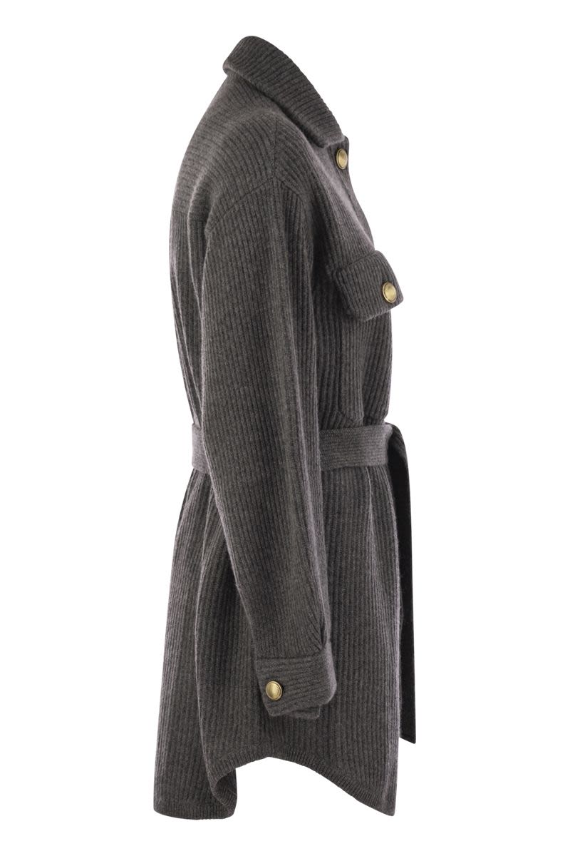 BRUNELLO CUCINELLI Luxury Virgin Wool, Cashmere, and Silk Cardigan with Metal Buttons and Belt