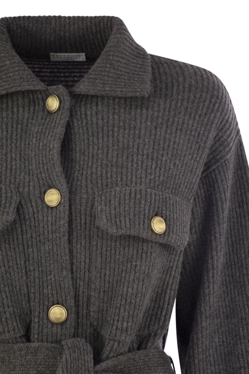 BRUNELLO CUCINELLI Wool and Cashmere Cardigan with Belted Waist