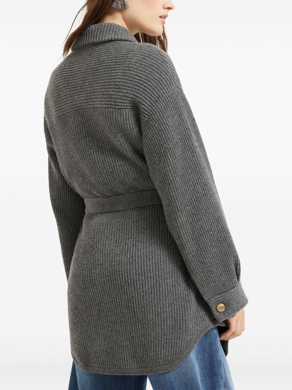 BRUNELLO CUCINELLI Wool and Cashmere Cardigan with Belted Waist