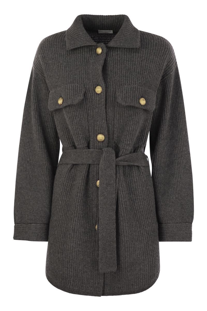 BRUNELLO CUCINELLI Luxury Virgin Wool, Cashmere, and Silk Cardigan with Metal Buttons and Belt