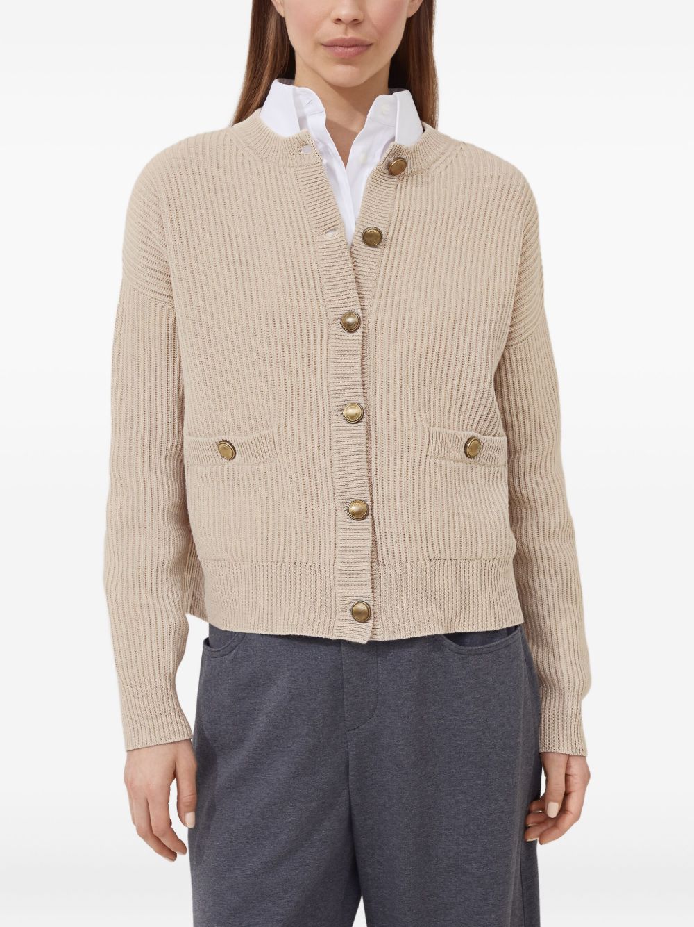 BRUNELLO CUCINELLI Wool Blend Cardigan with Gold-Tone Button Details - FW25